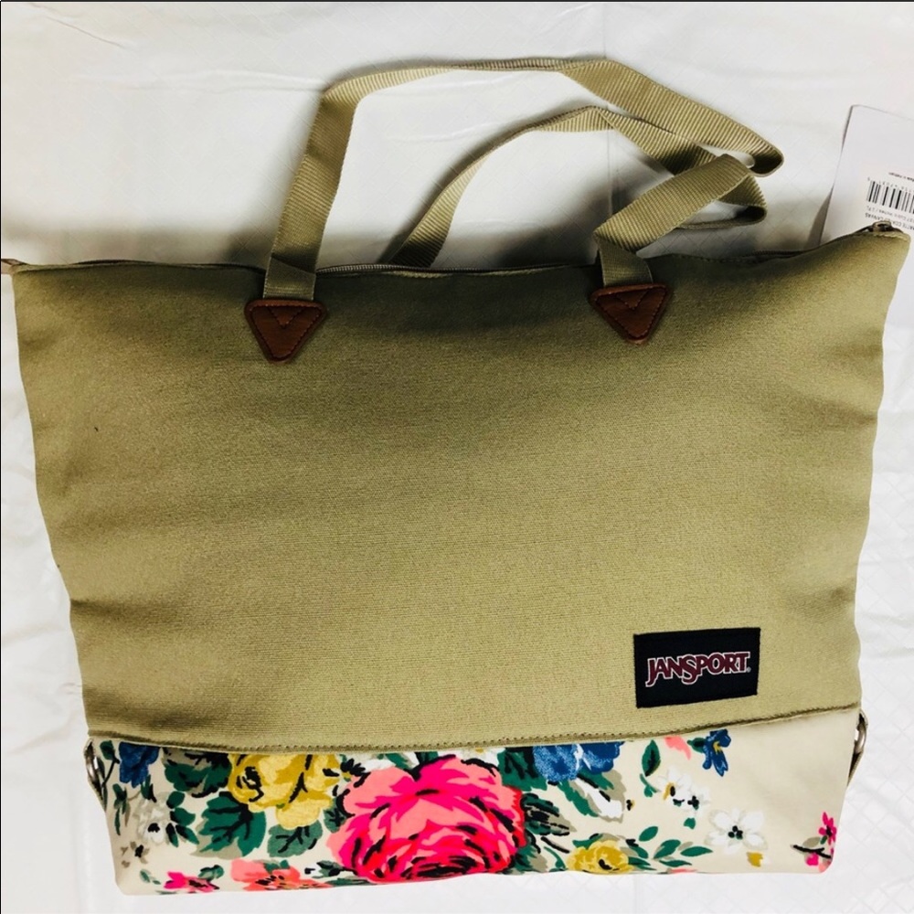 Jansport Khaki Canvas Floral Tote